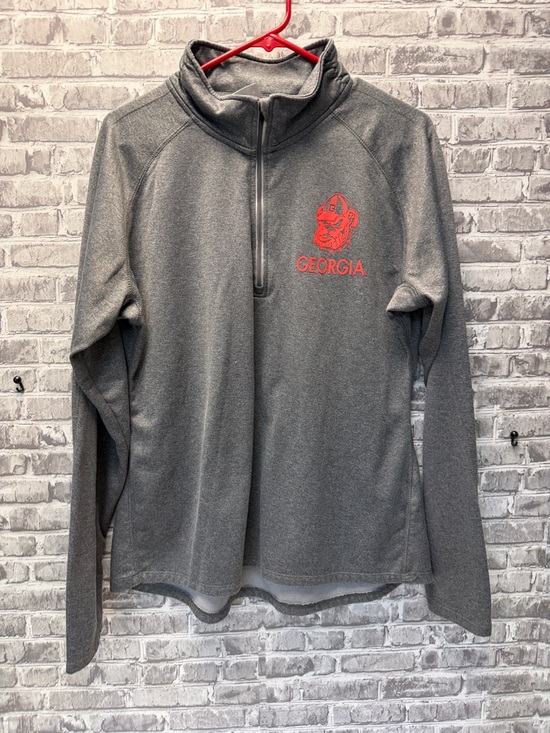Knights Apparel Tops - Georgia Bulldogs Grey Quarter-Zip Pullover with Red Logo